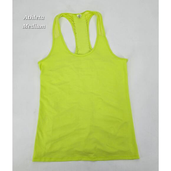 Athleta Tops - Athleta Bakasana Mesh Ruched Back Tank Neon Yellow Chartreuse Yoga Athletic Top
